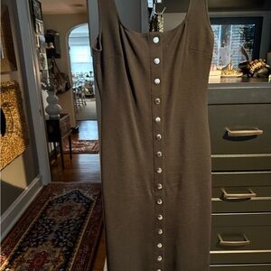 STAUD Black Midi Dress with Button Detail